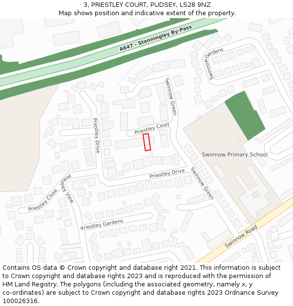 3, PRIESTLEY COURT, PUDSEY, LS28 9NZ: Location map and indicative extent of plot