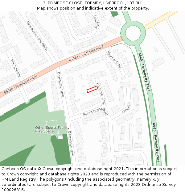 3, PRIMROSE CLOSE, FORMBY, LIVERPOOL, L37 3LL: Location map and indicative extent of plot