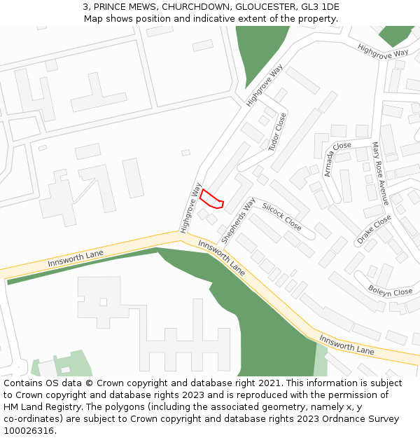 3, PRINCE MEWS, CHURCHDOWN, GLOUCESTER, GL3 1DE: Location map and indicative extent of plot