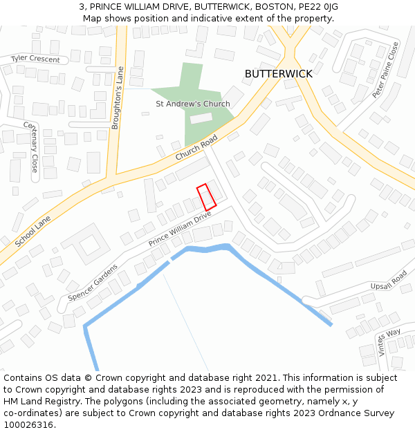 3, PRINCE WILLIAM DRIVE, BUTTERWICK, BOSTON, PE22 0JG: Location map and indicative extent of plot