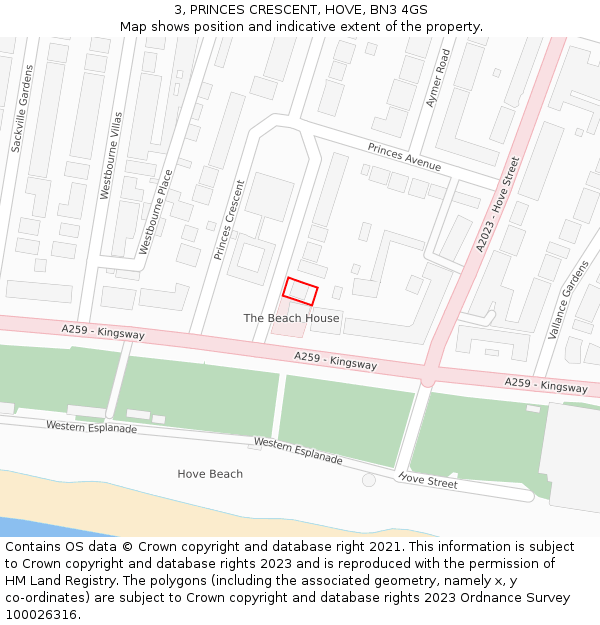 3, PRINCES CRESCENT, HOVE, BN3 4GS: Location map and indicative extent of plot