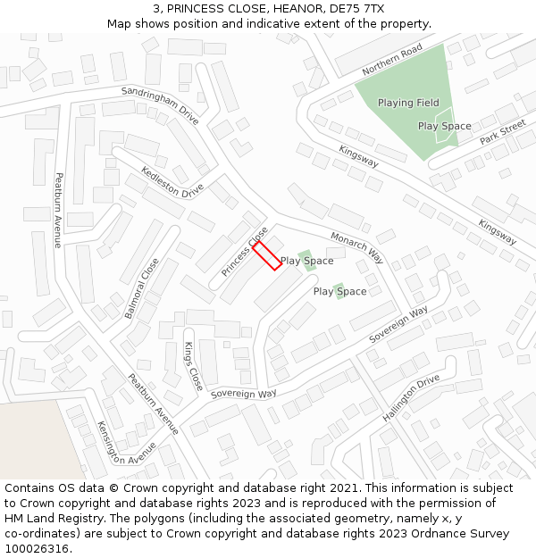 3, PRINCESS CLOSE, HEANOR, DE75 7TX: Location map and indicative extent of plot