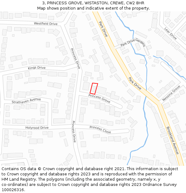 3, PRINCESS GROVE, WISTASTON, CREWE, CW2 8HR: Location map and indicative extent of plot