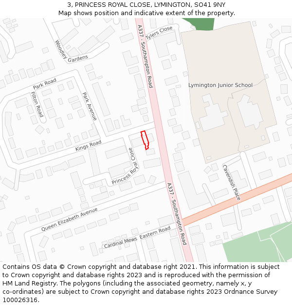 3, PRINCESS ROYAL CLOSE, LYMINGTON, SO41 9NY: Location map and indicative extent of plot