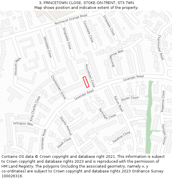 3, PRINCETOWN CLOSE, STOKE-ON-TRENT, ST3 7WN: Location map and indicative extent of plot