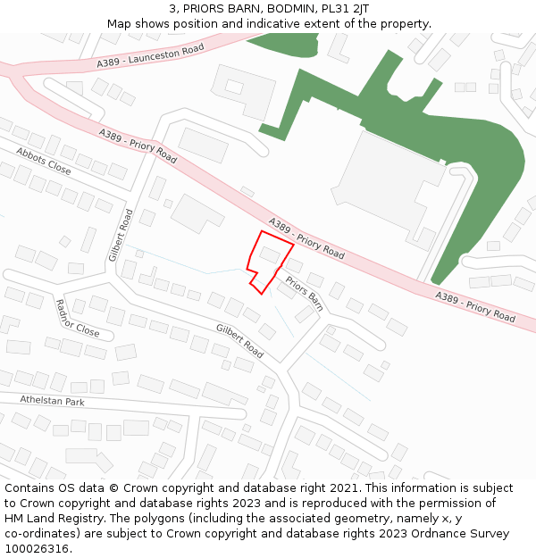 3, PRIORS BARN, BODMIN, PL31 2JT: Location map and indicative extent of plot