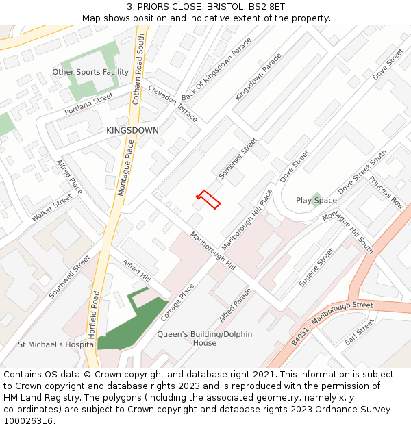 3, PRIORS CLOSE, BRISTOL, BS2 8ET: Location map and indicative extent of plot