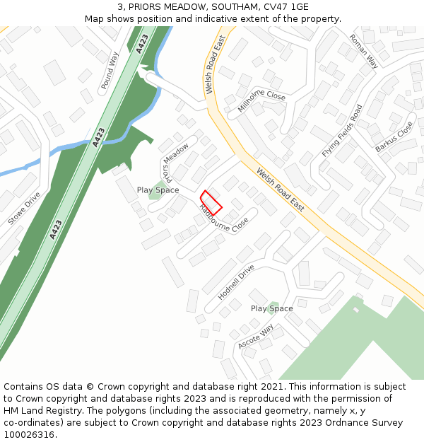 3, PRIORS MEADOW, SOUTHAM, CV47 1GE: Location map and indicative extent of plot