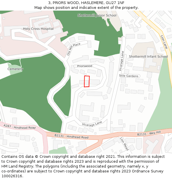 3, PRIORS WOOD, HASLEMERE, GU27 1NF: Location map and indicative extent of plot