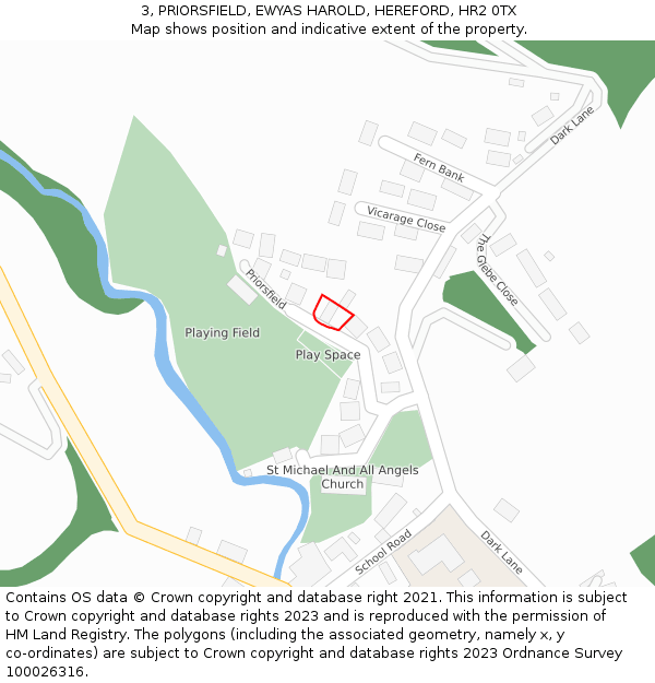 3, PRIORSFIELD, EWYAS HAROLD, HEREFORD, HR2 0TX: Location map and indicative extent of plot
