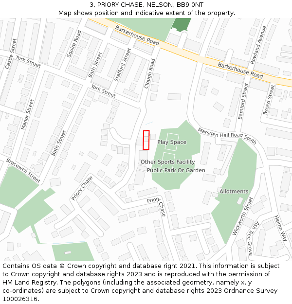 3, PRIORY CHASE, NELSON, BB9 0NT: Location map and indicative extent of plot
