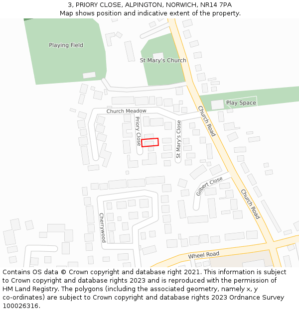 3, PRIORY CLOSE, ALPINGTON, NORWICH, NR14 7PA: Location map and indicative extent of plot