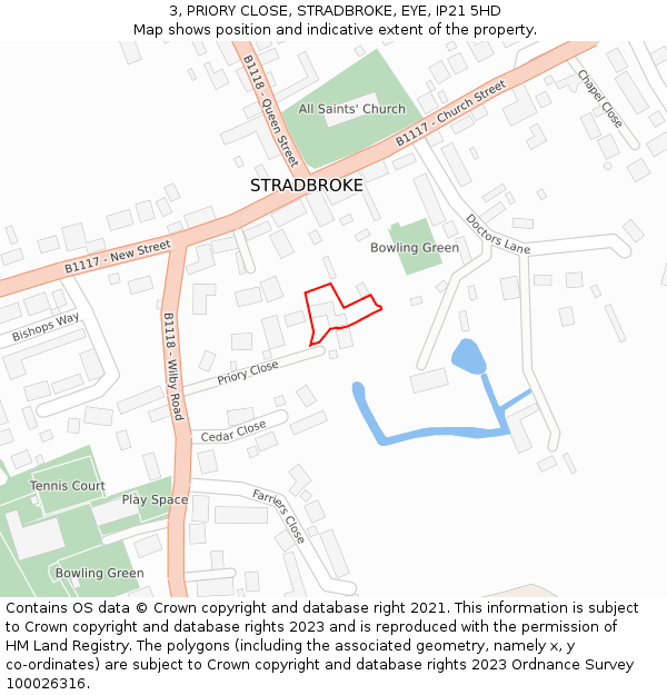 3, PRIORY CLOSE, STRADBROKE, EYE, IP21 5HD: Location map and indicative extent of plot