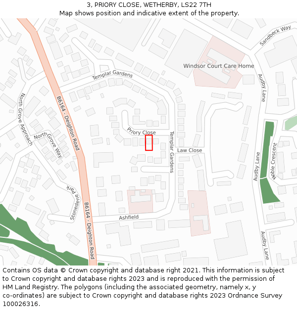 3, PRIORY CLOSE, WETHERBY, LS22 7TH: Location map and indicative extent of plot