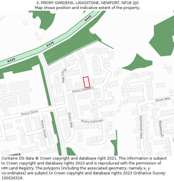 3, PRIORY GARDENS, LANGSTONE, NEWPORT, NP18 2JG: Location map and indicative extent of plot