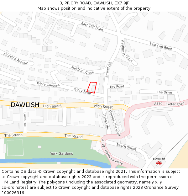 3, PRIORY ROAD, DAWLISH, EX7 9JF: Location map and indicative extent of plot
