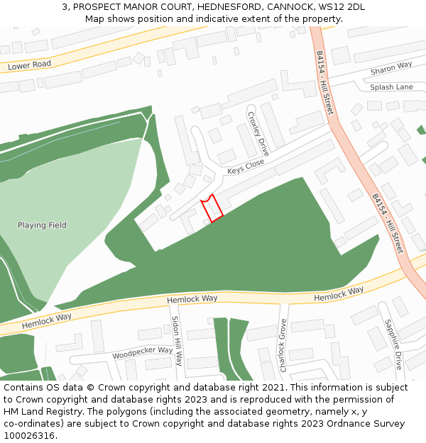 3, PROSPECT MANOR COURT, HEDNESFORD, CANNOCK, WS12 2DL: Location map and indicative extent of plot