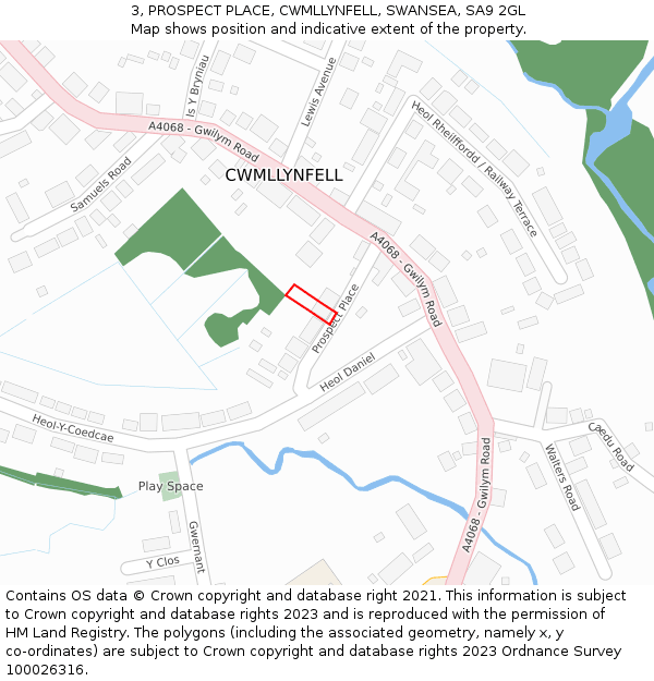 3, PROSPECT PLACE, CWMLLYNFELL, SWANSEA, SA9 2GL: Location map and indicative extent of plot