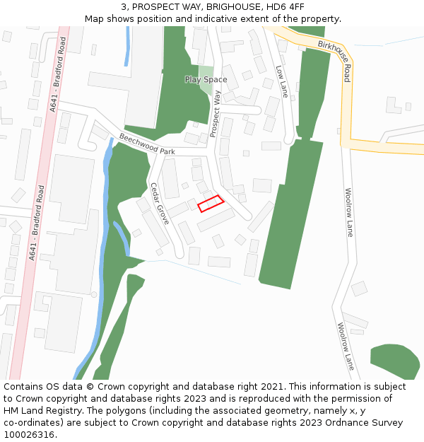 3, PROSPECT WAY, BRIGHOUSE, HD6 4FF: Location map and indicative extent of plot