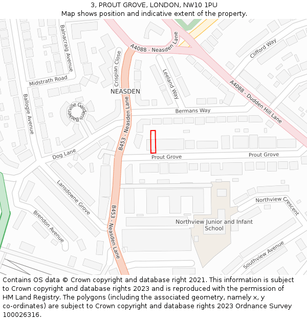 3, PROUT GROVE, LONDON, NW10 1PU: Location map and indicative extent of plot