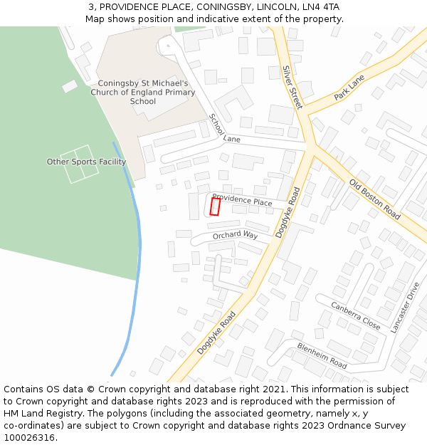 3, PROVIDENCE PLACE, CONINGSBY, LINCOLN, LN4 4TA: Location map and indicative extent of plot