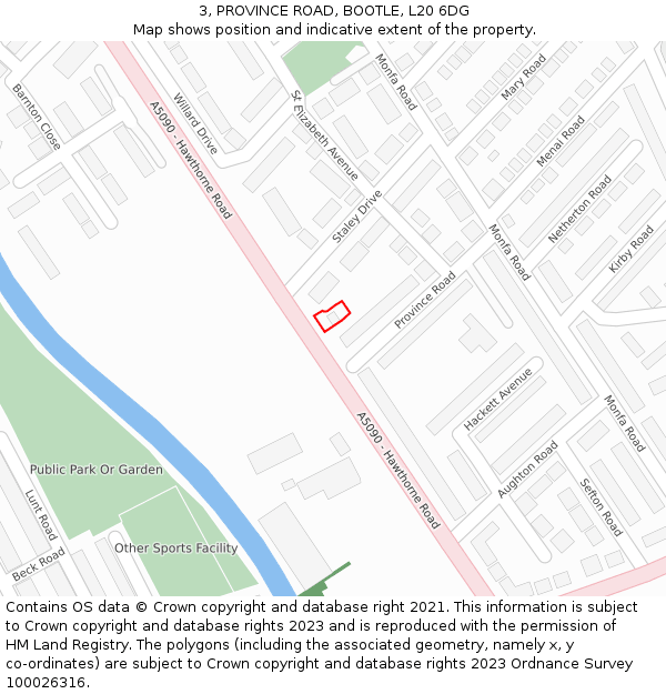 3, PROVINCE ROAD, BOOTLE, L20 6DG: Location map and indicative extent of plot