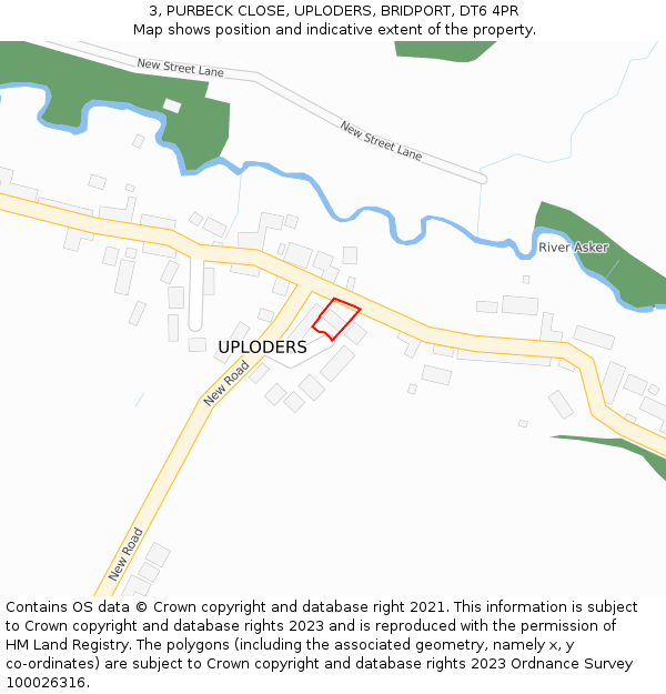 3, PURBECK CLOSE, UPLODERS, BRIDPORT, DT6 4PR: Location map and indicative extent of plot