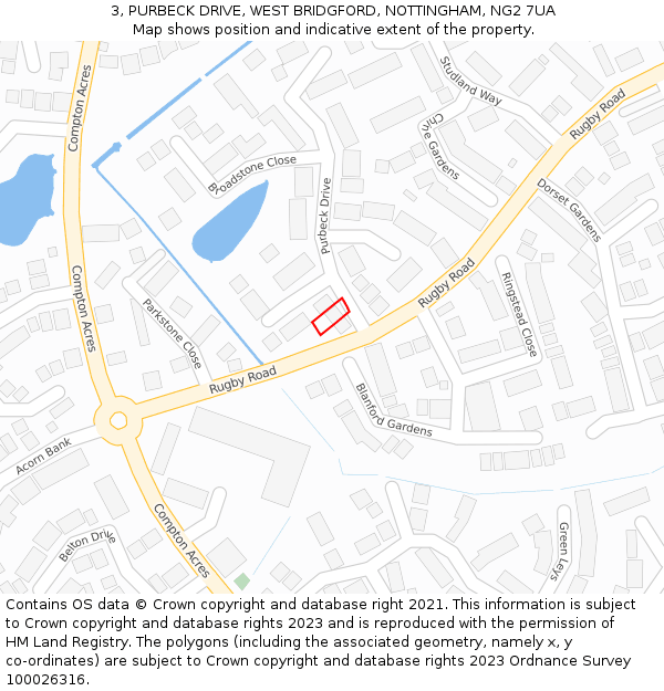 3, PURBECK DRIVE, WEST BRIDGFORD, NOTTINGHAM, NG2 7UA: Location map and indicative extent of plot