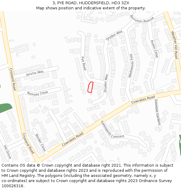 3, PYE ROAD, HUDDERSFIELD, HD3 3ZX: Location map and indicative extent of plot