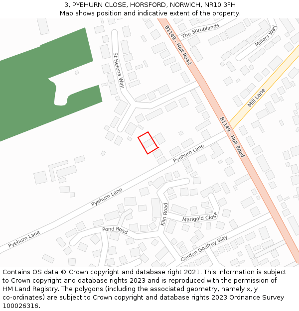 3, PYEHURN CLOSE, HORSFORD, NORWICH, NR10 3FH: Location map and indicative extent of plot