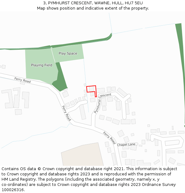 3, PYMHURST CRESCENT, WAWNE, HULL, HU7 5EU: Location map and indicative extent of plot