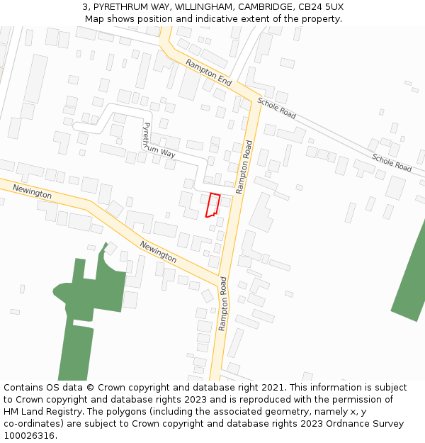 3, PYRETHRUM WAY, WILLINGHAM, CAMBRIDGE, CB24 5UX: Location map and indicative extent of plot