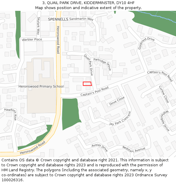 3, QUAIL PARK DRIVE, KIDDERMINSTER, DY10 4HF: Location map and indicative extent of plot