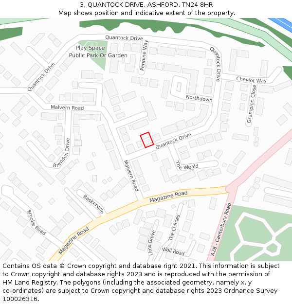 3, QUANTOCK DRIVE, ASHFORD, TN24 8HR: Location map and indicative extent of plot