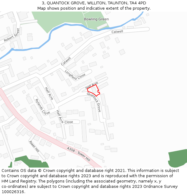 3, QUANTOCK GROVE, WILLITON, TAUNTON, TA4 4PD: Location map and indicative extent of plot