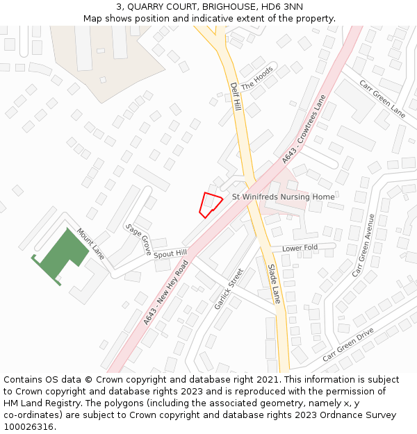 3, QUARRY COURT, BRIGHOUSE, HD6 3NN: Location map and indicative extent of plot