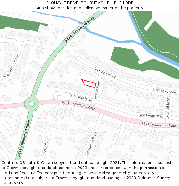 3, QUAYLE DRIVE, BOURNEMOUTH, BH11 9DB: Location map and indicative extent of plot