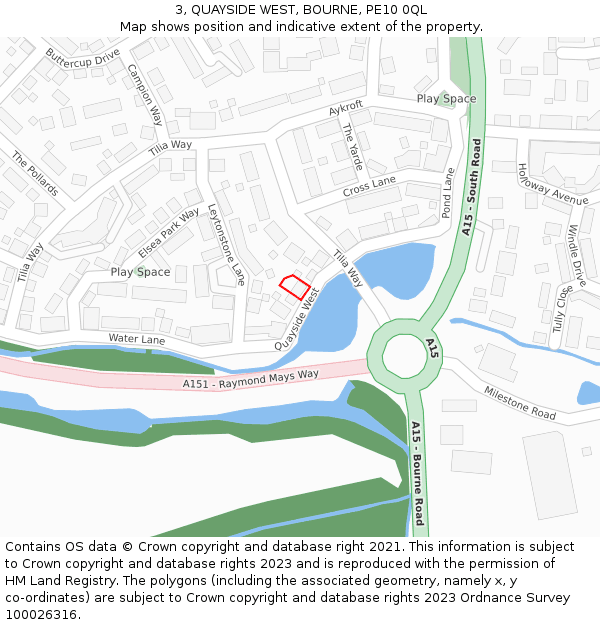 3, QUAYSIDE WEST, BOURNE, PE10 0QL: Location map and indicative extent of plot