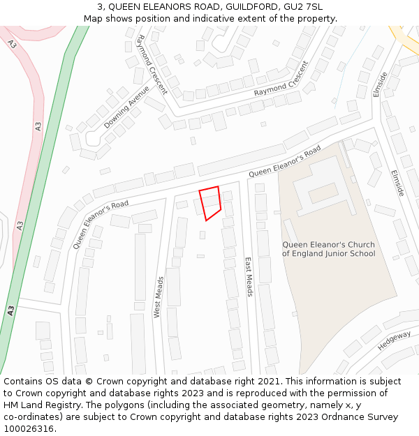 3, QUEEN ELEANORS ROAD, GUILDFORD, GU2 7SL: Location map and indicative extent of plot