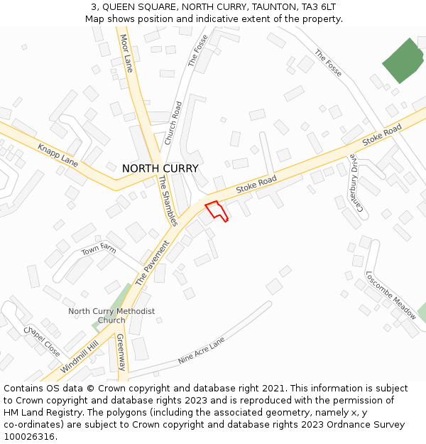 3, QUEEN SQUARE, NORTH CURRY, TAUNTON, TA3 6LT: Location map and indicative extent of plot
