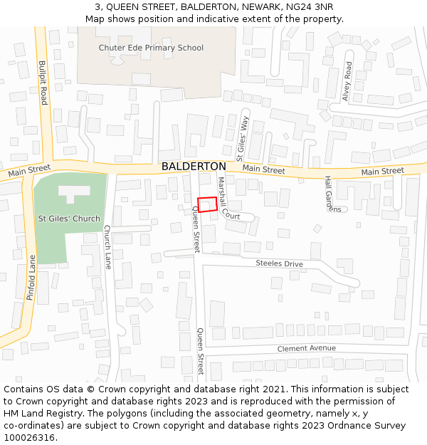 3, QUEEN STREET, BALDERTON, NEWARK, NG24 3NR: Location map and indicative extent of plot