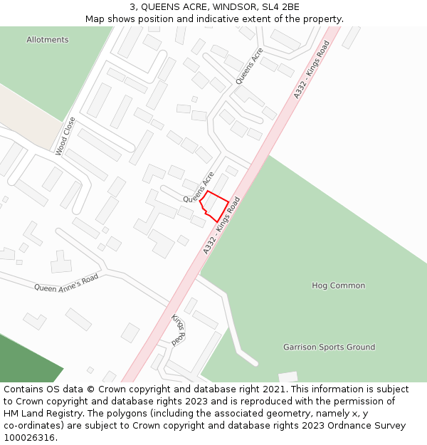 3, QUEENS ACRE, WINDSOR, SL4 2BE: Location map and indicative extent of plot