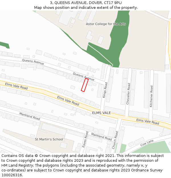 3, QUEENS AVENUE, DOVER, CT17 9PU: Location map and indicative extent of plot