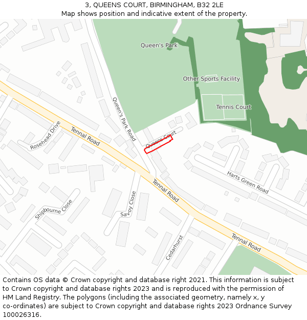 3, QUEENS COURT, BIRMINGHAM, B32 2LE: Location map and indicative extent of plot