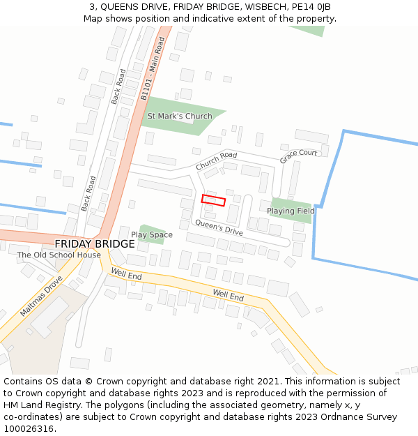 3, QUEENS DRIVE, FRIDAY BRIDGE, WISBECH, PE14 0JB: Location map and indicative extent of plot