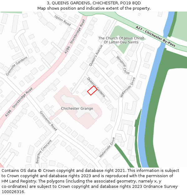 3, QUEENS GARDENS, CHICHESTER, PO19 8QD: Location map and indicative extent of plot