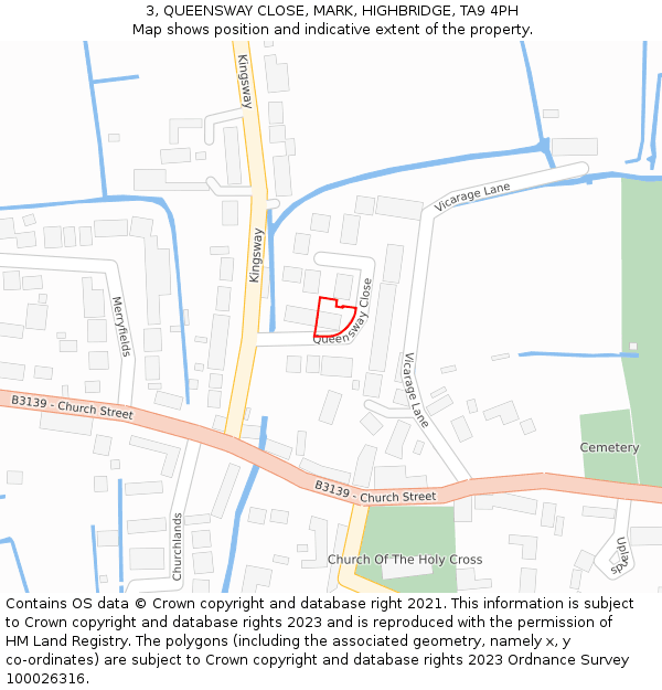 3, QUEENSWAY CLOSE, MARK, HIGHBRIDGE, TA9 4PH: Location map and indicative extent of plot