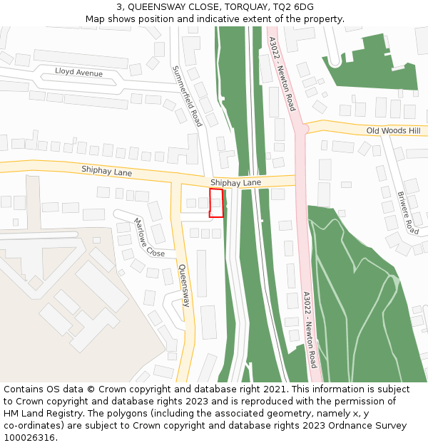 3, QUEENSWAY CLOSE, TORQUAY, TQ2 6DG: Location map and indicative extent of plot
