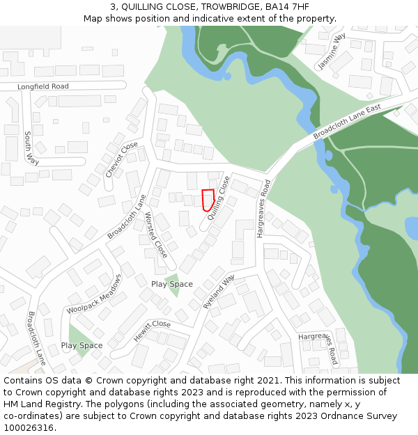 3, QUILLING CLOSE, TROWBRIDGE, BA14 7HF: Location map and indicative extent of plot