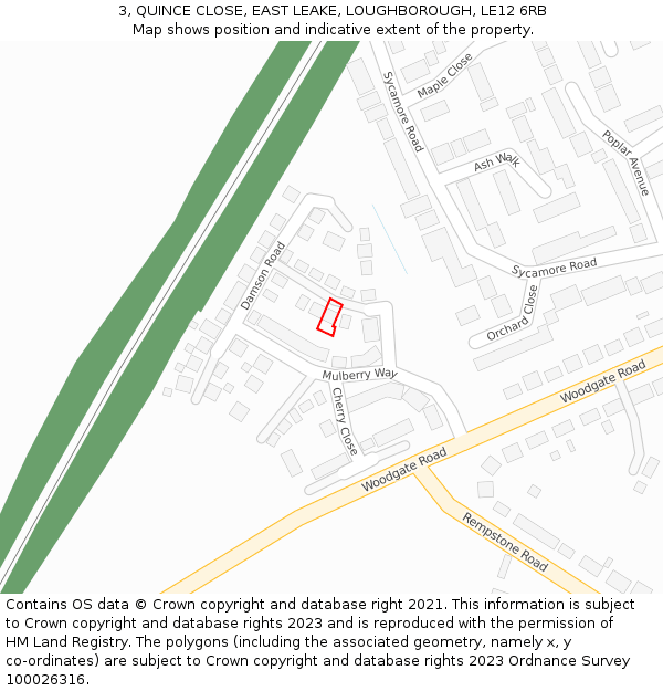 3, QUINCE CLOSE, EAST LEAKE, LOUGHBOROUGH, LE12 6RB: Location map and indicative extent of plot